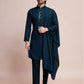 Rajwada Dark Blue Viscose Rayon Mirror Work Stitched Kurta Set For Men