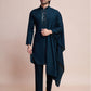 Rajwada Dark Blue Viscose Rayon Mirror Work Stitched Kurta Set For Men