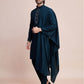 Rajwada Dark Blue Viscose Rayon Mirror Work Stitched Kurta Set For Men