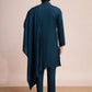 Rajwada Dark Blue Viscose Rayon Mirror Work Stitched Kurta Set For Men