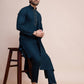 Rajwada Dark Blue Viscose Rayon Mirror Work Stitched Kurta Set For Men