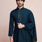 Rajwada Dark Blue Viscose Rayon Mirror Work Stitched Kurta Set For Men