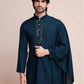 Rajwada Dark Blue Viscose Rayon Mirror Work Stitched Kurta Set For Men