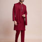 Rajwada Maroon Viscose Rayon Mirror Work Stitched Kurta Set For Men