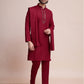 Rajwada Maroon Viscose Rayon Mirror Work Stitched Kurta Set For Men
