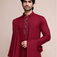 Rajwada Maroon Viscose Rayon Mirror Work Stitched Kurta Set For Men