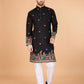 Rajwada Black Viscose Silk Stitched Kurta For Men