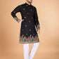 Rajwada Black Viscose Silk Stitched Kurta For Men