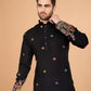 Rajwada Black Viscose Silk Stitched Kurta For Men