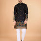 Rajwada Black Viscose Silk Stitched Kurta For Men