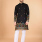 Rajwada Black Viscose Silk Stitched Kurta For Men