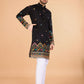 Rajwada Black Viscose Silk Stitched Kurta For Men