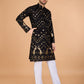 Rajwada Black Viscose Rayon Embroidered Stitched Kurta For Men