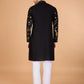 Rajwada Black Viscose Rayon Embroidered Stitched Kurta For Men