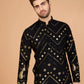 Rajwada Black Viscose Rayon Embroidered Stitched Kurta For Men