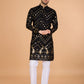 Rajwada Black Viscose Rayon Embroidered Stitched Kurta For Men