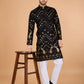 Rajwada Black Viscose Rayon Embroidered Stitched Kurta For Men