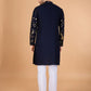 Rajwada Navy Blue Viscose Rayon Embroidered Stitched Kurta For Men