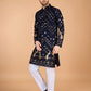 Rajwada Navy Blue Viscose Rayon Embroidered Stitched Kurta For Men