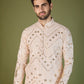 Rajwada Ivory Viscose Rayon Embroidered Stitched Kurta For Men