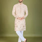 Rajwada Ivory Viscose Rayon Embroidered Stitched Kurta For Men