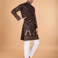 Rajwada Brown Viscose Rayon Embroidered Stitched Kurta For Men