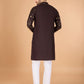Rajwada Brown Viscose Rayon Embroidered Stitched Kurta For Men