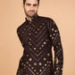 Rajwada Brown Viscose Rayon Embroidered Stitched Kurta For Men