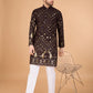 Rajwada Brown Viscose Rayon Embroidered Stitched Kurta For Men