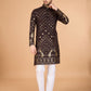 Rajwada Brown Viscose Rayon Embroidered Stitched Kurta For Men