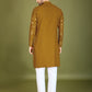Rajwada Mustard Viscose Rayon Embroidered Stitched Kurta For Men
