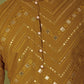 Rajwada Mustard Viscose Rayon Embroidered Stitched Kurta For Men