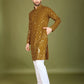 Rajwada Mustard Viscose Rayon Embroidered Stitched Kurta For Men