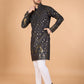 Rajwada Grey Viscose Rayon Embroidered Stitched Kurta For Men