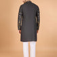 Rajwada Grey Viscose Rayon Embroidered Stitched Kurta For Men