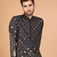 Rajwada Grey Viscose Rayon Embroidered Stitched Kurta For Men