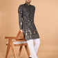 Rajwada Grey Viscose Rayon Embroidered Stitched Kurta For Men