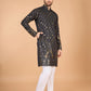 Rajwada Grey Viscose Rayon Embroidered Stitched Kurta For Men