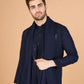 Rajwada Navy Blue Viscose Silk Sequence Stitched Kurta For Men