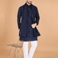 Rajwada Navy Blue Viscose Silk Sequence Stitched Kurta For Men