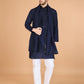 Rajwada Navy Blue Viscose Silk Sequence Stitched Kurta For Men