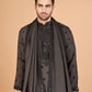 Rajwada Brown Viscose Silk Sequence Stitched Kurta For Men