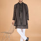 Rajwada Brown Viscose Silk Sequence Stitched Kurta For Men