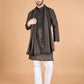 Rajwada Brown Viscose Silk Sequence Stitched Kurta For Men