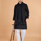 Rajwada Black Viscose Silk Sequence Stitched Kurta For Men
