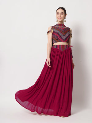 Rajwada Women Magenta Georgette Semi Stitched Lehenga With Unstitched Blouse