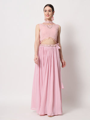 Rajwada Women Pink Georgette Semi Stitched Lehenga With Unstitched Blouse