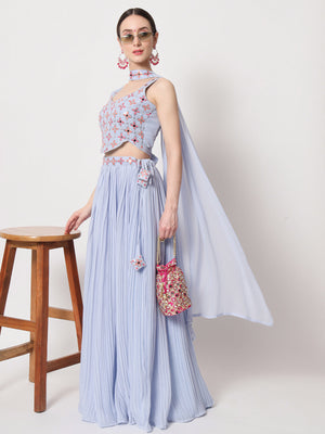 Rajwada Women Blue Georgette Semi Stitched Lehenga With Unstitched Blouse