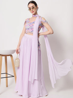 Rajwada Women Lavender Georgette Semi Stitched Lehenga With Unstitched Blouse