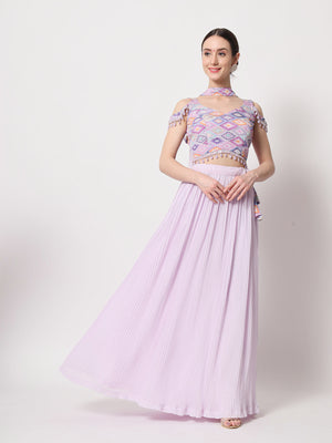 Rajwada Women Lavender Georgette Semi Stitched Lehenga With Unstitched Blouse
